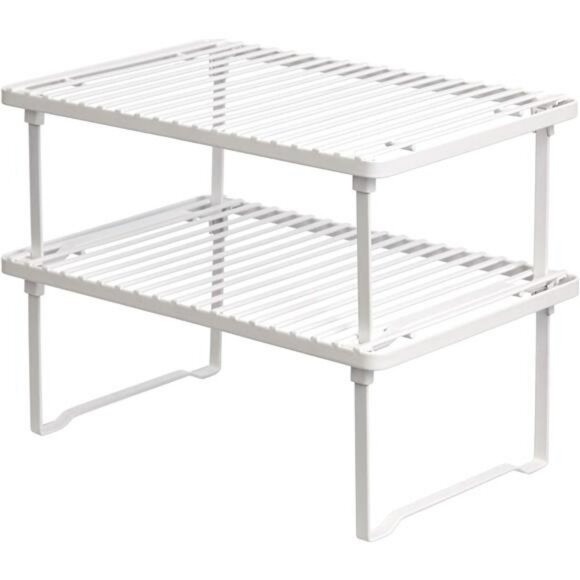 Set of 2 White Stackable Metal Kitchen Cabinet Pantry Storage Organizer Racks - Picture 1 of 8